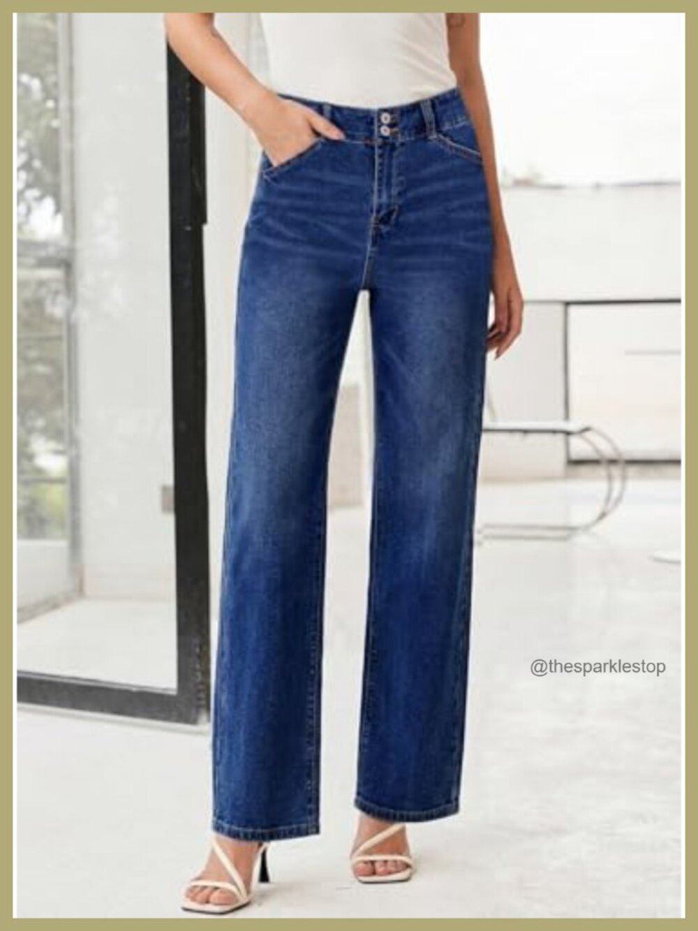 Women's High Waisted Wide Leg Jeans Tummy Control Stretchy Utility Pockets - Picture 3 of 6